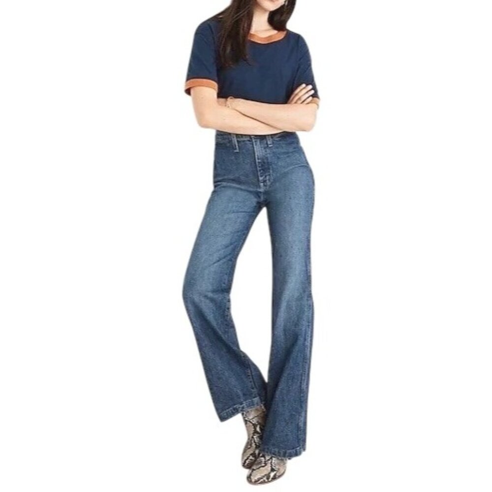 Madewell Womens 11" High-Rise Flare Jeans Medium Wash Denim Casual Fit Size 28